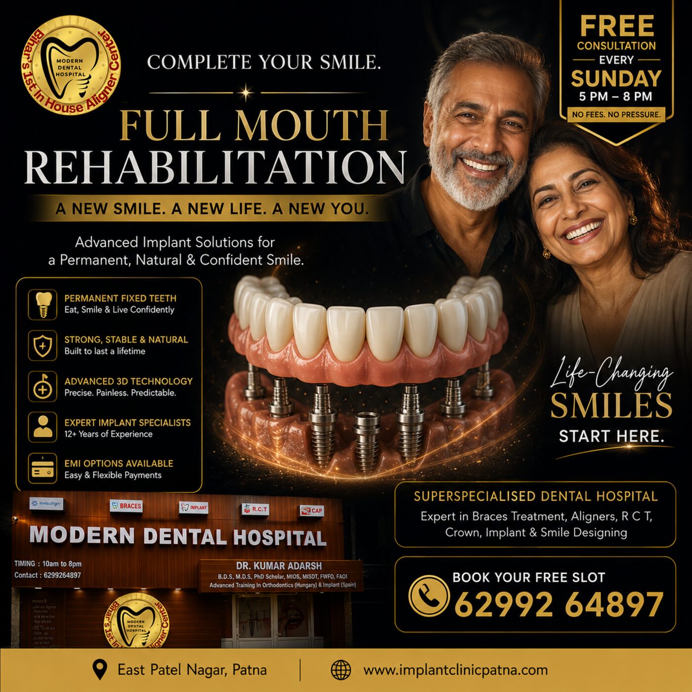 Full mouth rehabilitation implants Modern Dental Hospital Patna