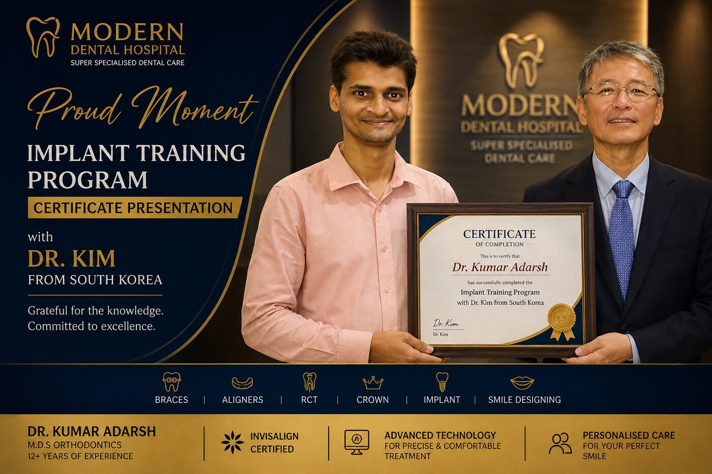 Dr. Kumar Adarsh implant training with Dr. Kim, South Korea